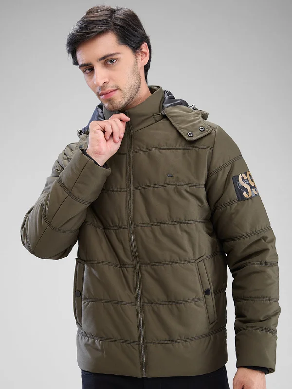 Clean Aesthetic Spykar Military Green Polyester Full Sleeve Jacket For Men