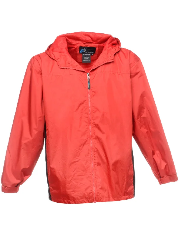 Relaxed Monochrome Hooded Red Raincoat - L