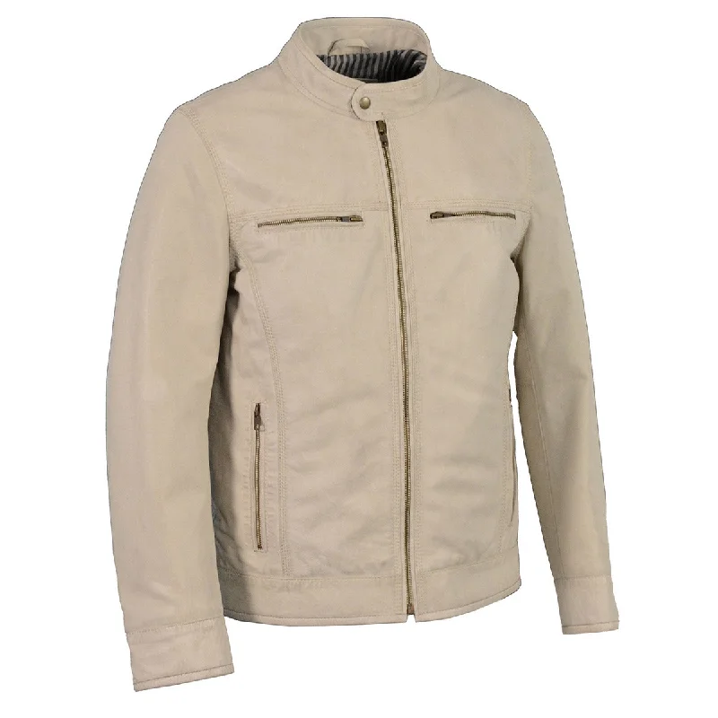 Sophisticated Edge Milwaukee Leather SFM1865 Men's Linen Cafe Racer Leather Jacket with Front Zipper Closure