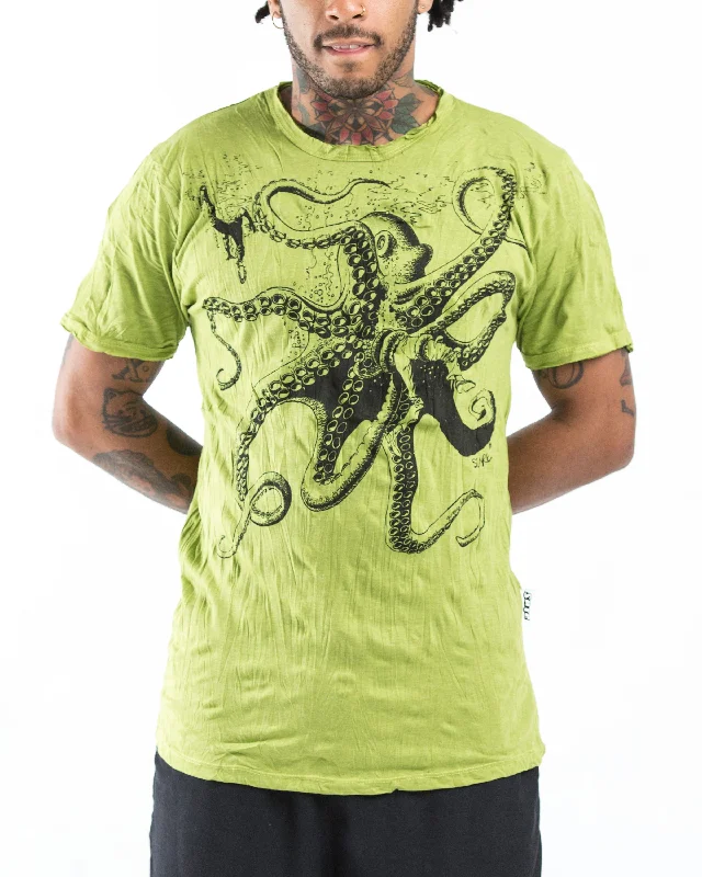 Trendy Casual Mens Octopus T-Shirt in Lime