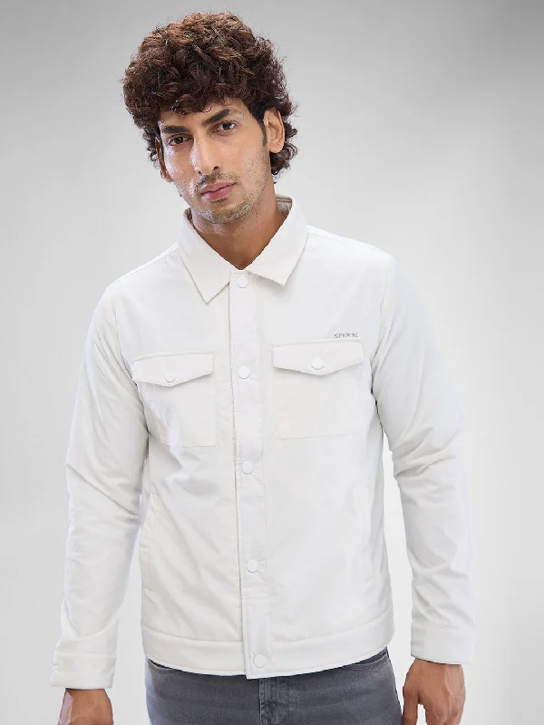 Luxe Casual Spykar White Nylon Full Sleeve Jacket For Men