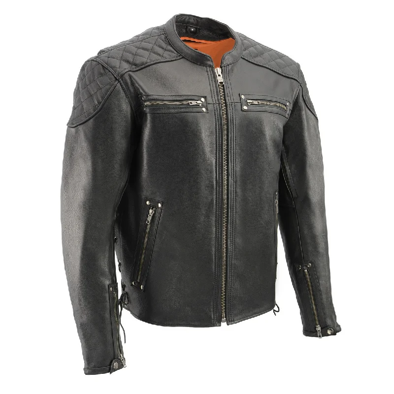 Minimalist Tailoring Milwaukee Leather MLM1580 Men's Full Side Lace Vented Black Leather Scooter Jacket