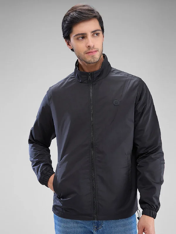 Sporty Elegance Spykar Jet Black Polyester Full Sleeve Jacket For Men