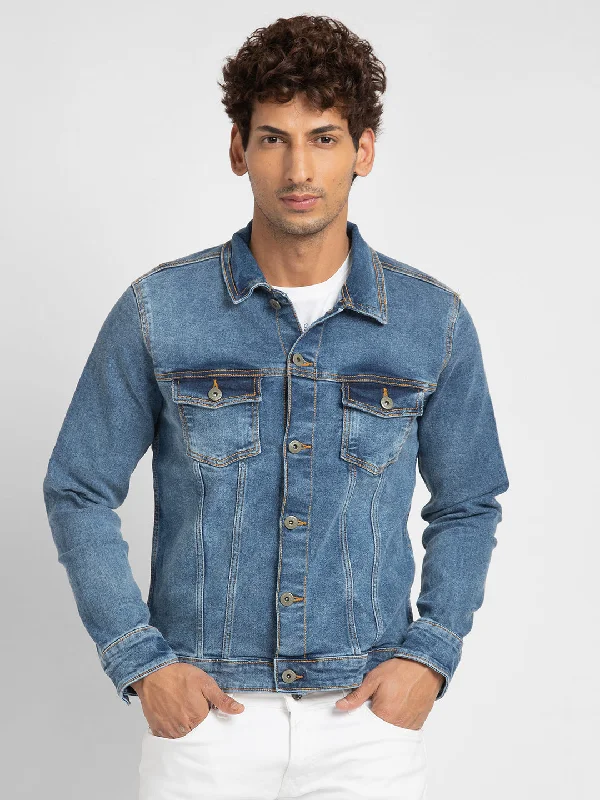 Retro Pastels Spykar Men Mid Blue Cotton Slim Fit Denim Jacket