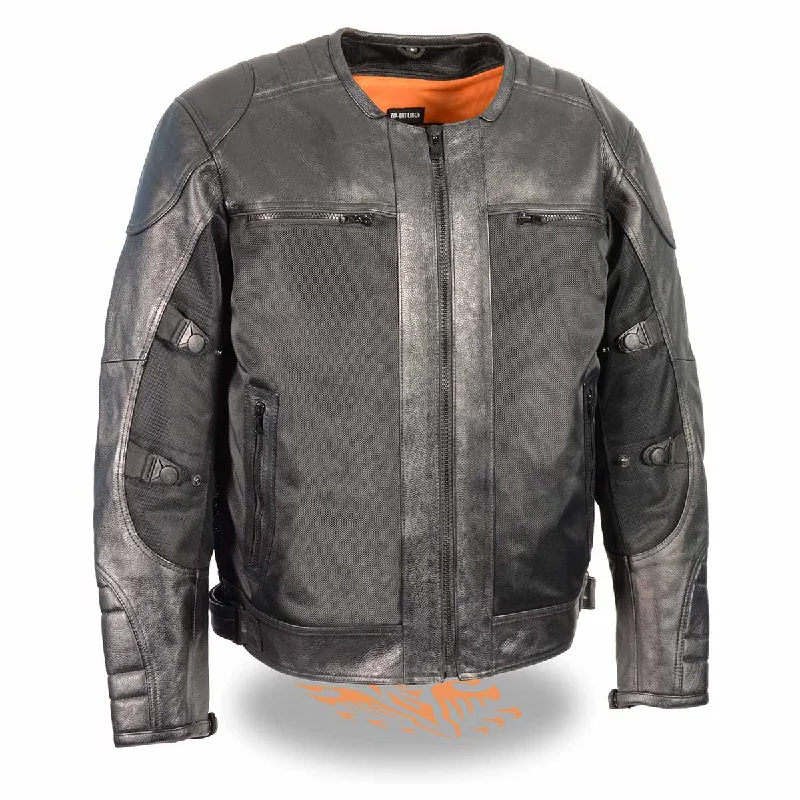 Elevated Streetwear Milwaukee Leather MPM1795 Black Leather with Mesh Armored Racer Motorcycle Jacket for Men - All Seasons