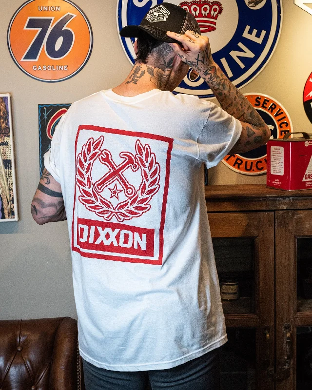 Simple Aesthetic Red Box Crest T-Shirt - White