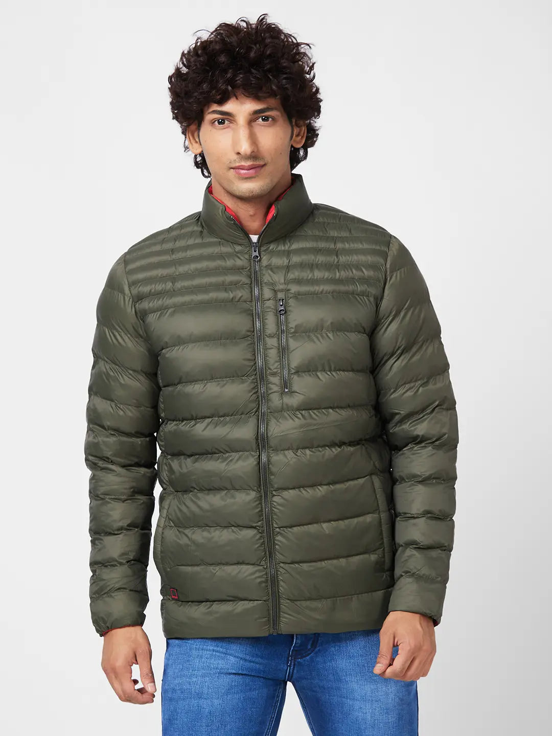 Contemporary Pastels Men'S Packable Puffer Jacket With Br and ed Print On Neck