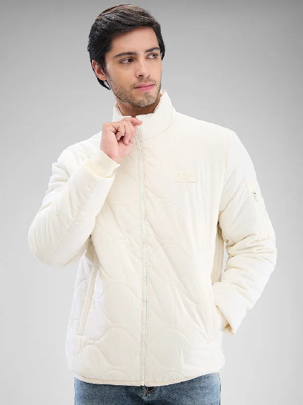 Relaxed Denim Spykar Cream White Nylon Full Sleeve Jacket For Men