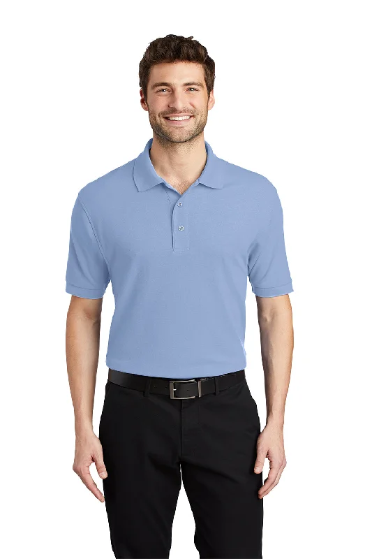 Neutral Fashion Port Authority Mens Silk Touch Wrinkle Resistant Short Sleeve Polo Shirt - Light Blue