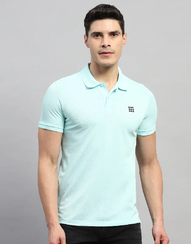 Classic Utility Men Sea Blue Solid Polo Collar Half Sleeve T-Shirt