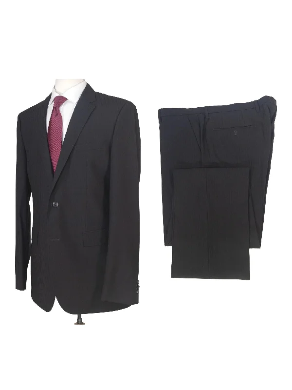 Minimalist Prints Hugo Boss Mens 42L Black Striped 100% Italian Super 110s Wool Slim Fit Suit