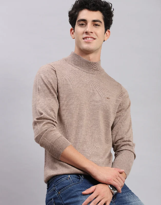 Soft Layers Men Brown Solid T Neck Full Sleeve Sweaters/Pullovers