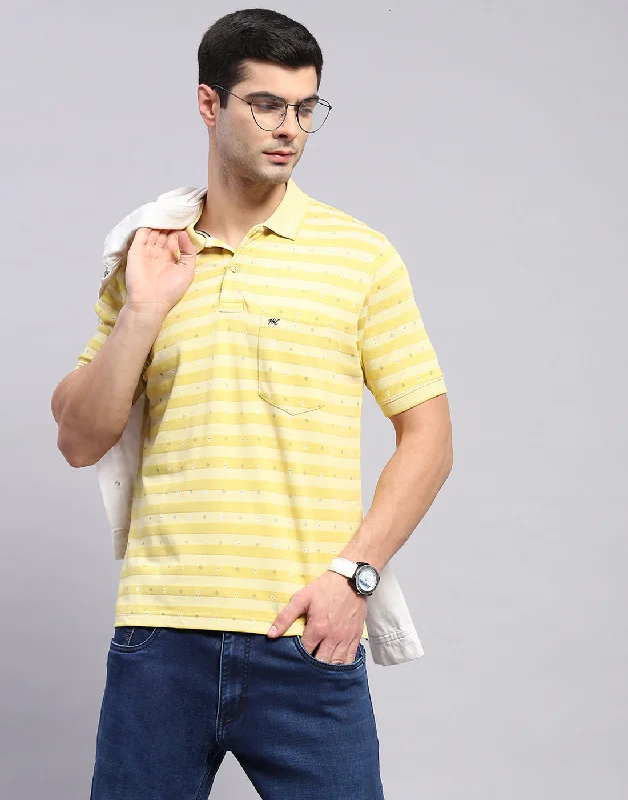 Vintage Utility Men Yellow Printed Polo Collar Half Sleeve T-Shirt