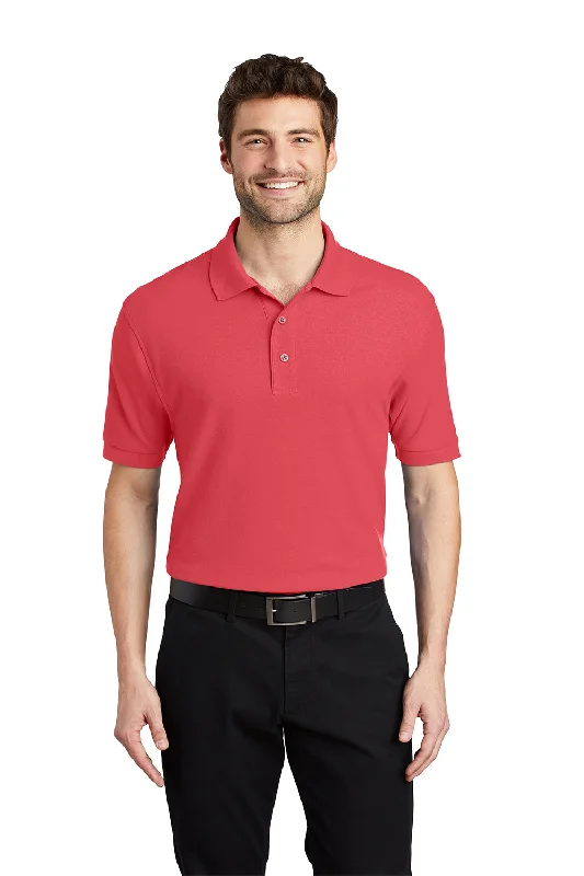 Bold Casual Port Authority Mens Silk Touch Wrinkle Resistant Short Sleeve Polo Shirt - Hibiscus Pink