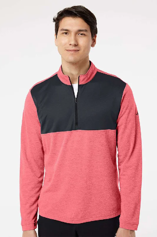 Relaxed Modern Adidas Mens UPF 50+ 1/4 Zip Sweatshirt - Heather Power Red/Carbon Grey - Closeout