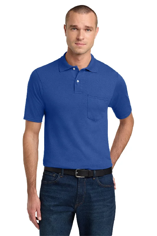 Retro Elegance Jerzees Mens SpotShield Stain Resistant Short Sleeve Polo Shirt w/ Pocket - Royal Blue