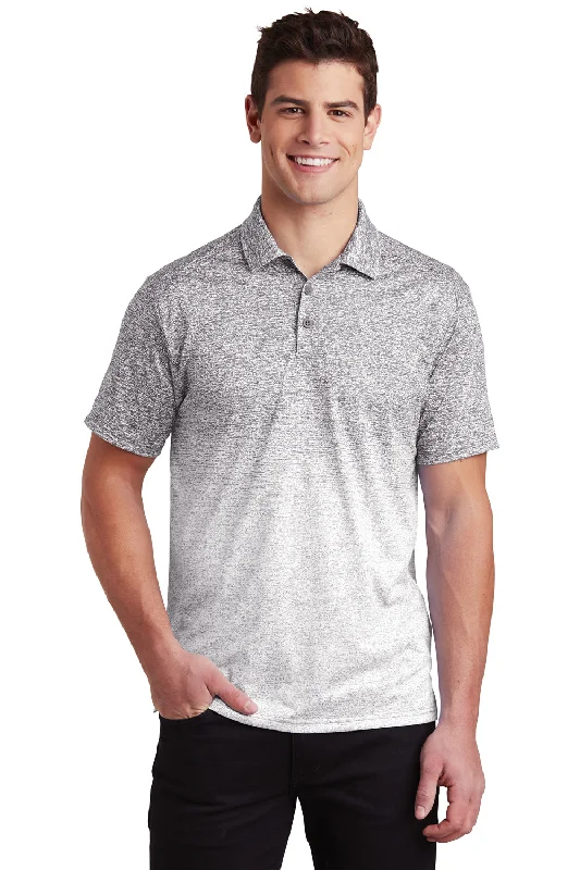 Elevated Tailoring Sport-Tek Mens Ombre Heather Moisture Wicking Short Sleeve Polo Shirt - White/Graphite Grey