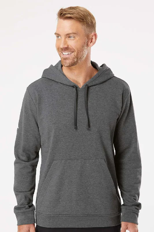 Soft Neutrals Adidas Mens Fleece Hooded Sweatshirt Hoodie w/ Pouch Pocket - Heather Dark Grey - Closeout