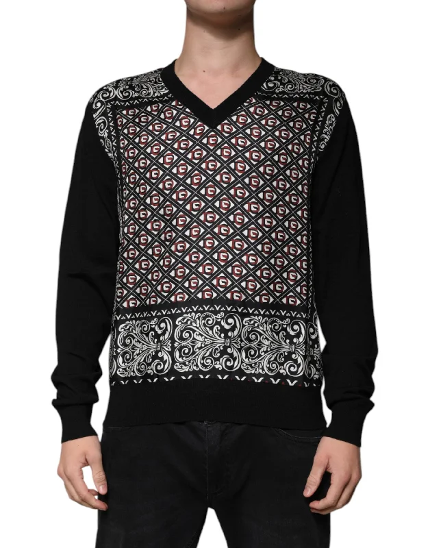 Neutral Patterns Dolce & Gabbana Logo Wool V-neck Pullover Men's Sweater