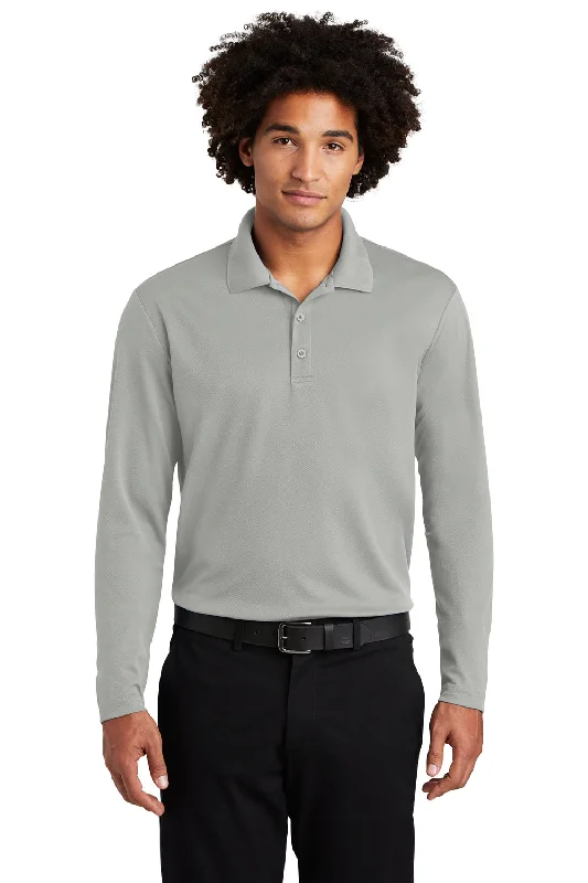 Vintage Sports Sport-Tek Mens RacerMesh Moisture Wicking Long Sleeve Polo Shirt - Silver Grey