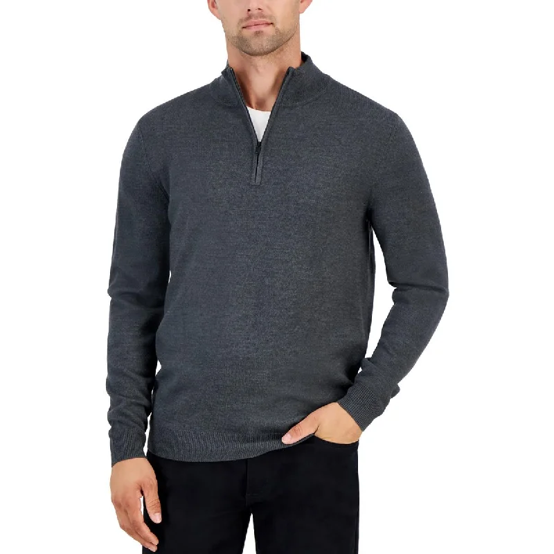 Urban Classic Alfani Mens Zipper Extra Fine Merino Wool Pullover Sweater