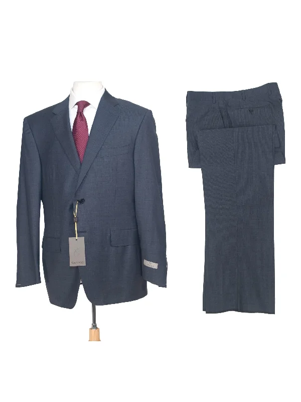 Sophisticated Minimalism Canali 44R Drop 7 Mens Blue Birdseye 100% Wool Modern Fit 2 Piece Suit