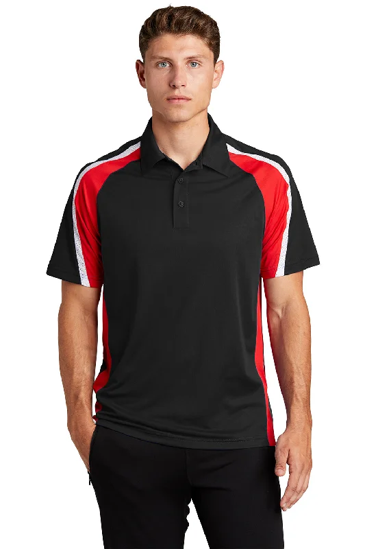 Vintage Sports Sport-Tek Mens Sport-Wick Moisture Wicking Short Sleeve Polo Shirt - Black/True Red/White