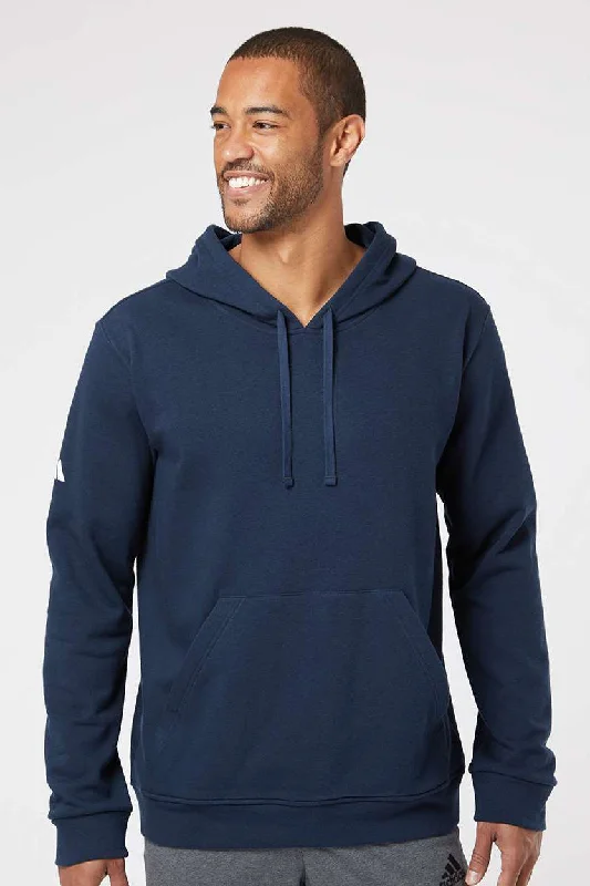 Sleek Sporty Adidas Mens Fleece Hooded Sweatshirt Hoodie w/ Pouch Pocket - Collegiate Navy Blue