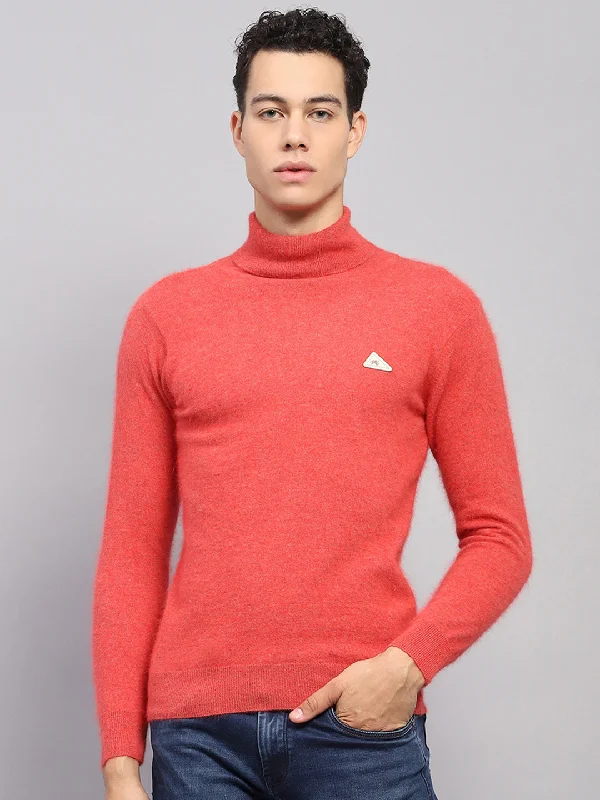 Vintage Layers Men Orange Solid High Neck Full Sleeve Pullover