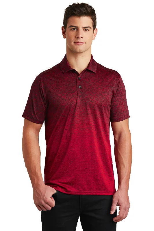 Bold Elegance Sport-Tek Mens Ombre Heather Moisture Wicking Short Sleeve Polo Shirt - Deep Red/Black