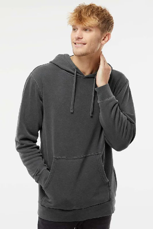 Layered Utility Independent Trading Company Mens Pigment Dyed Hooded Sweatshirt Hoodie w/ Pouch Pocket - Black