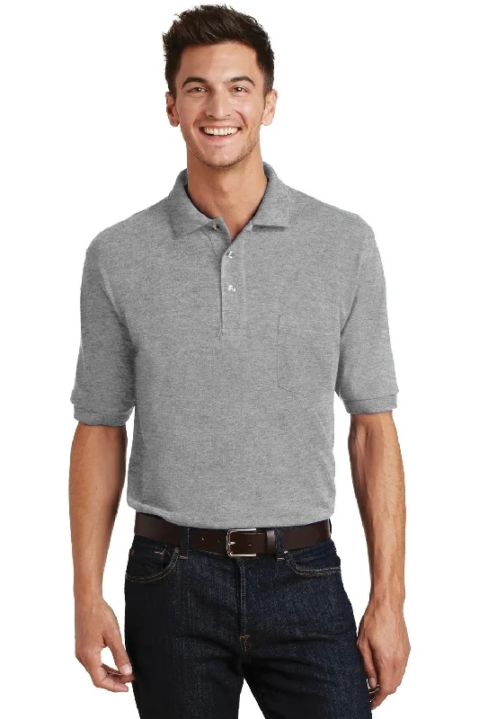 Everyday Utility Port Authority Mens Shrink Resistant Short Sleeve Polo Shirt w/ Pocket - Oxford Grey