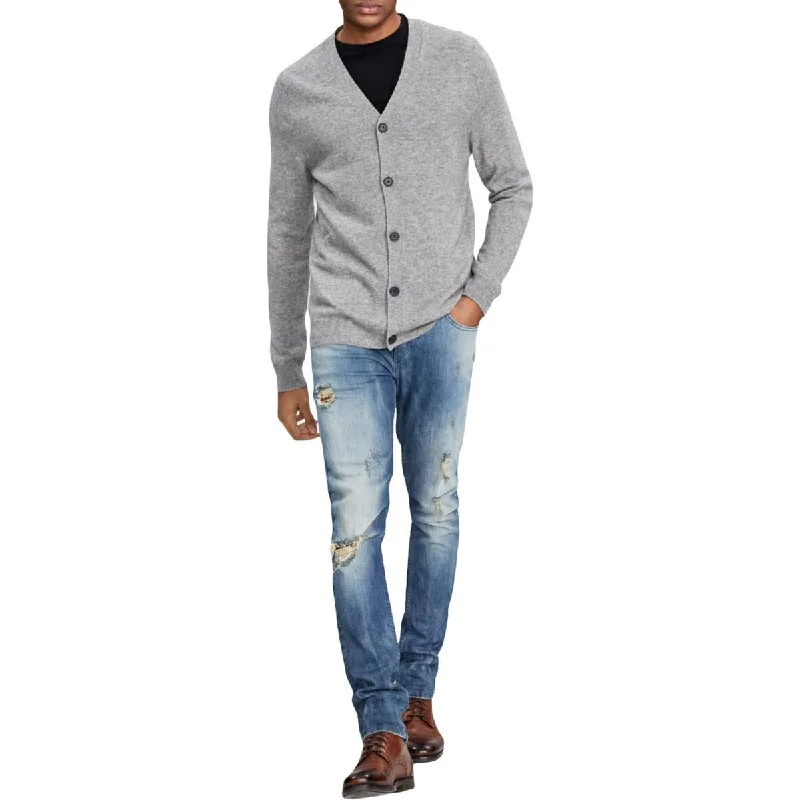 Sophisticated Edge Club Room Mens Cashmere V-Neck Cardigan Sweater