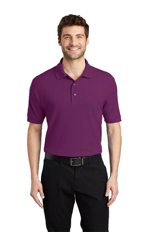 Relaxed Patterns Port Authority Mens Silk Touch Wrinkle Resistant Short Sleeve Polo Shirt - Deep Berry Purple