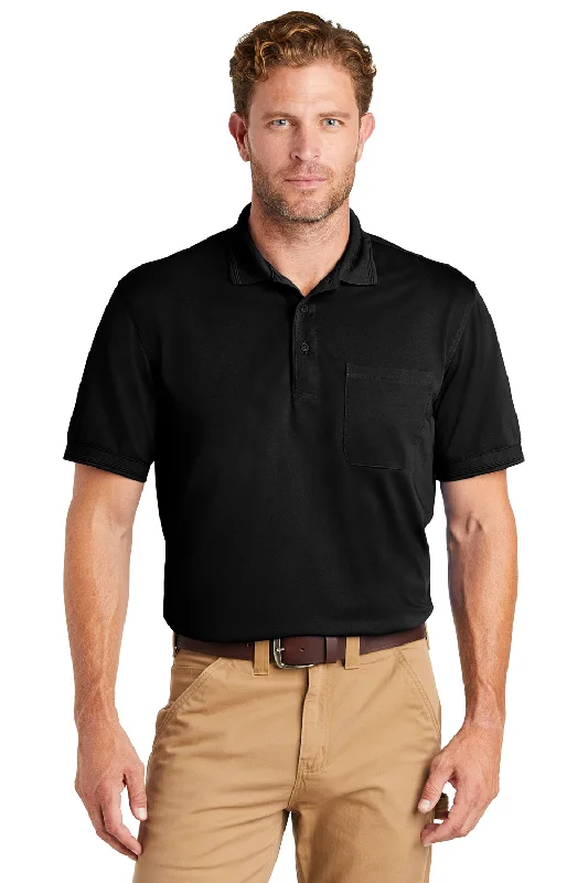 Urban Sportwear CornerStone Mens Industrial Moisture Wicking Short Sleeve Polo Shirt w/ Pocket - Black