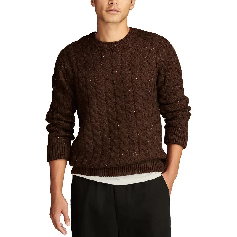 Elevated Monochrome Lucky Brand Mens Ribbed Trim  Cable Knit Crewneck Sweater