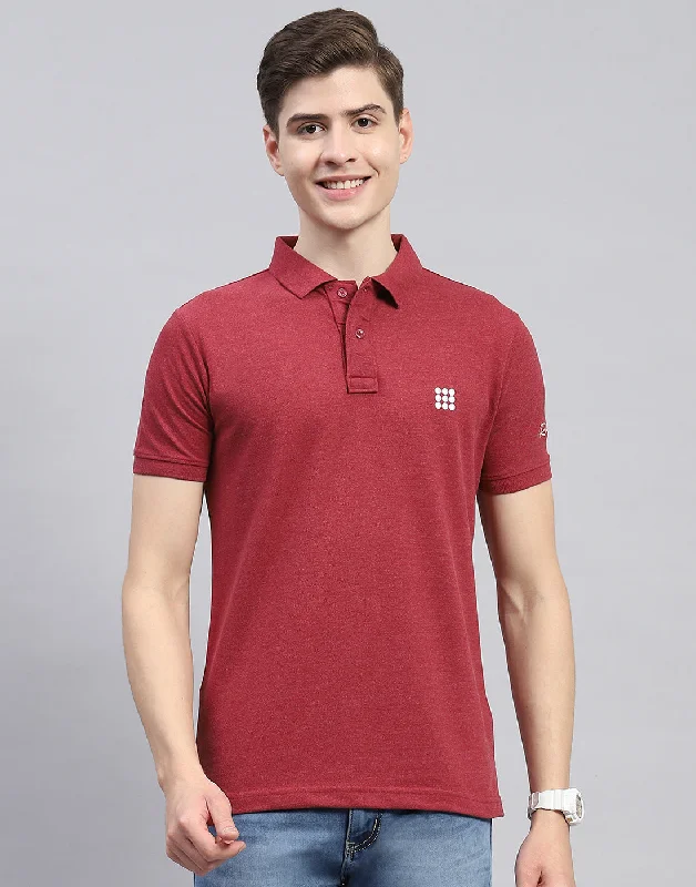 Contemporary Patterns Men Maroon Solid Polo Collar Half Sleeve T-Shirt