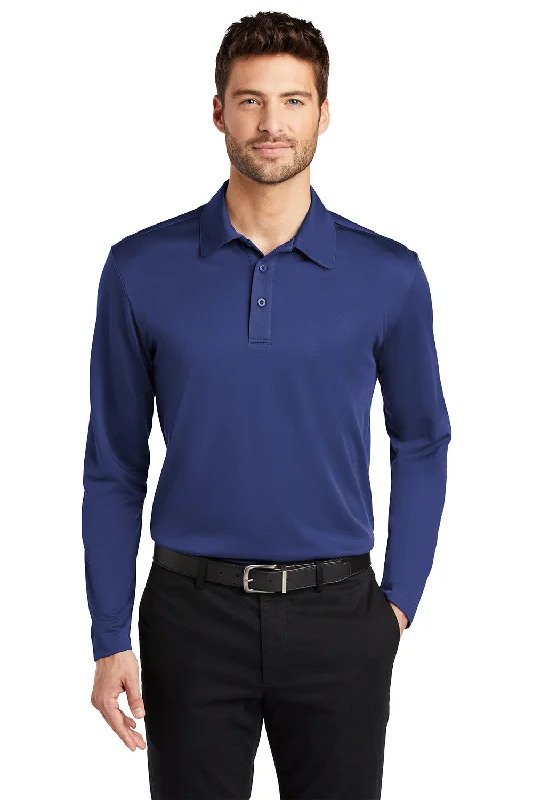 Everyday Tailoring Port Authority Mens Silk Touch Performance Moisture Wicking Long Sleeve Polo Shirt - Royal Blue