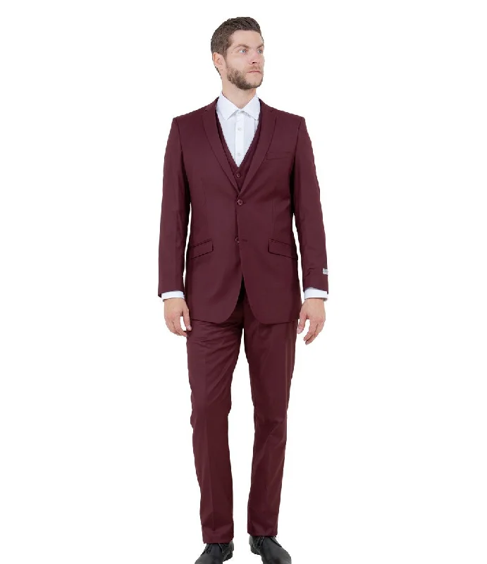 Soft Elegance Atlas Heritage Collection: Three-Piece Solid Burgundy Suit