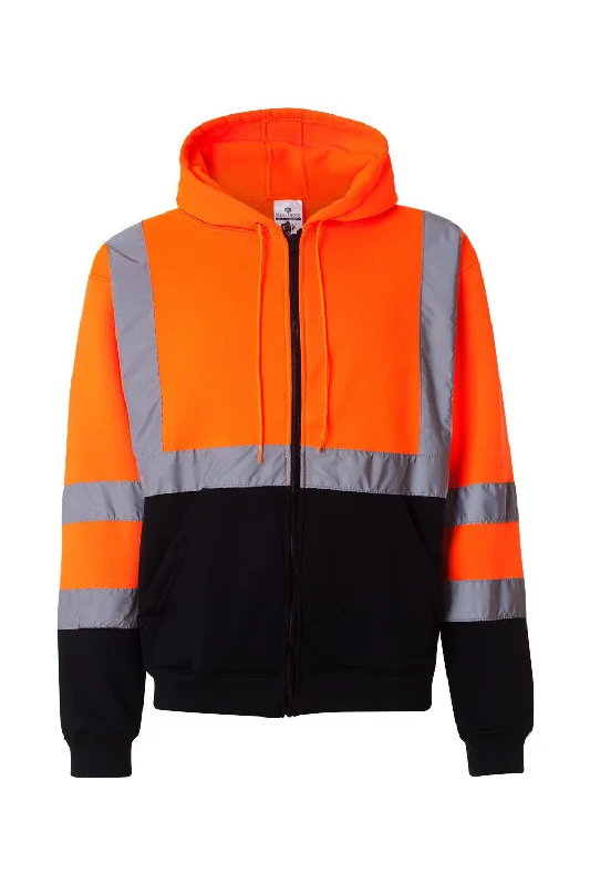 Contemporary Patterns Kishigo Mens Hi-Vis Full Zip Hooded Sweatshirt Hoodie w/ Pockets - Orange