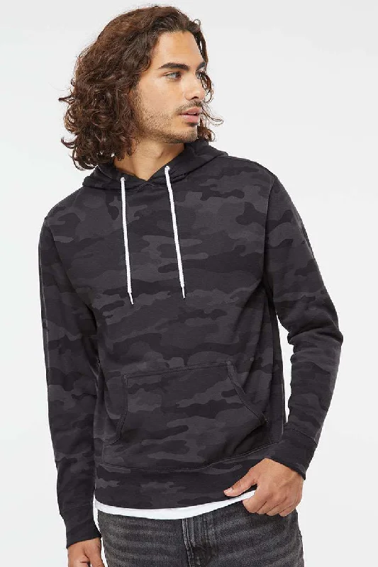 Weekend Chic Independent Trading Company Mens Hooded Sweatshirt Hoodie w/ Pouch Pocket - Black Camo