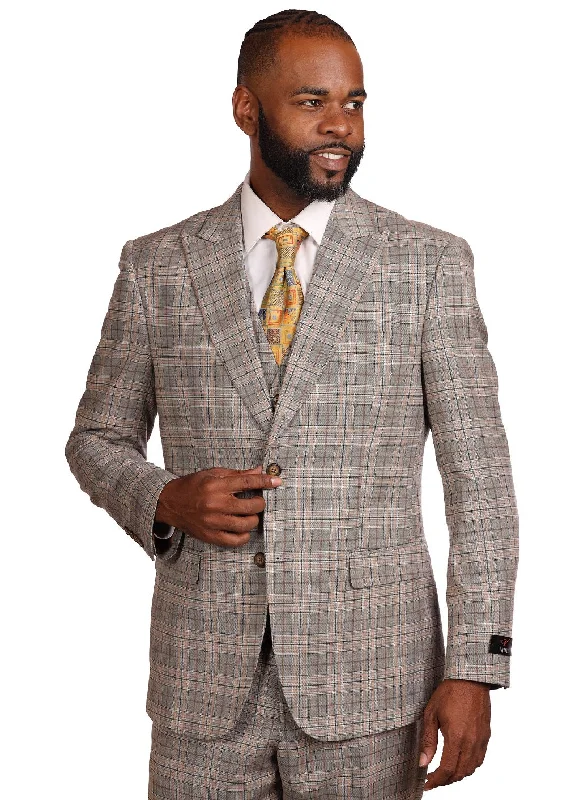 Urban Prints Vitali M1639 3 Pieces Vested  Suit Natural