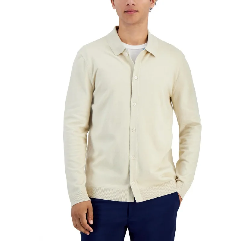 Sleek Sporty Alfani Mens Collar Cotton Cardigan Sweater