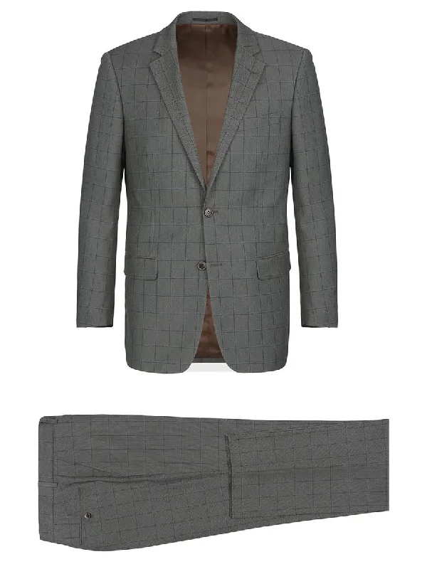 Statement Prints Raphael Mens Gray Check Classic Fit Stretch 2 Piece Suit