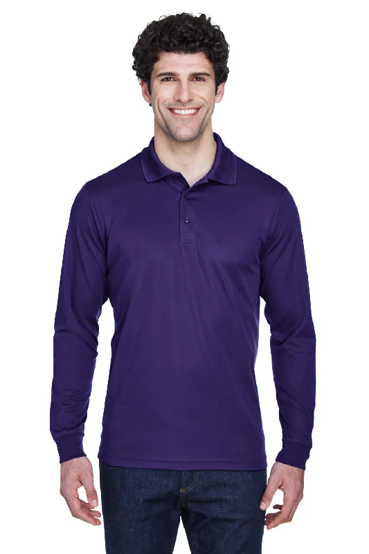 Bold Streetwear Core 365 Mens Pinnacle Performance Moisture Wicking Long Sleeve Polo Shirt - Campus Purple