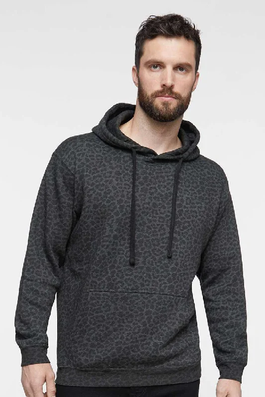 Urban Sporty LAT Mens Elevated Fleece Basic Hooded Sweatshirt Hoodie w/ Pouch Pocket - Black Leopard