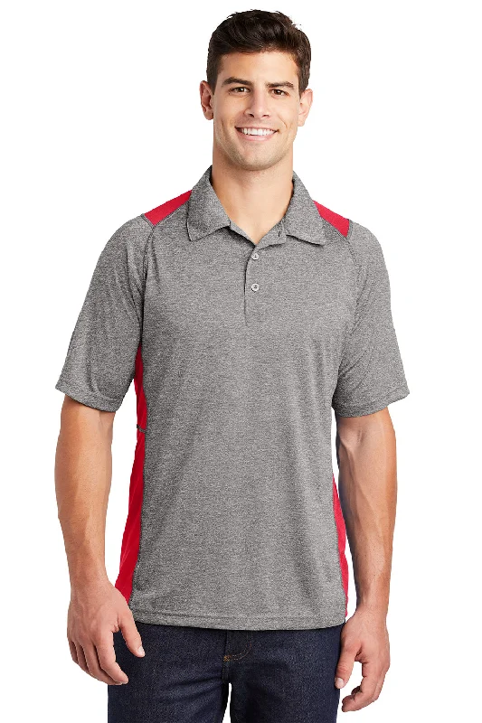 Relaxed Prints Sport-Tek Mens Heather Contender Moisture Wicking Short Sleeve Polo Shirt - Heather Vintage Grey/True Red