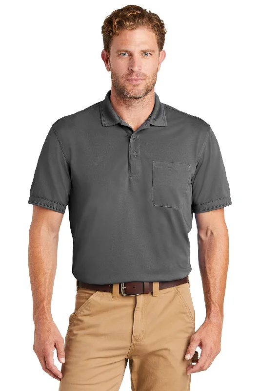 Streetwear Edge CornerStone Mens Industrial Moisture Wicking Short Sleeve Polo Shirt w/ Pocket - Charcoal Grey