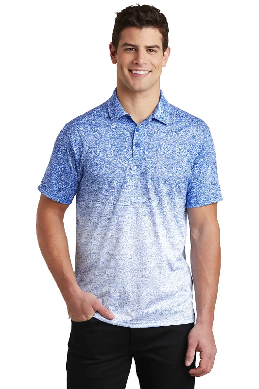 Retro Pastels Sport-Tek Mens Ombre Heather Moisture Wicking Short Sleeve Polo Shirt - White/True Royal Blue