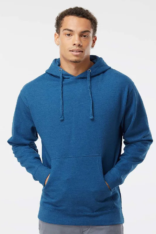 Sporty Minimalism Independent Trading Company Mens Hooded Sweatshirt Hoodie w/ Pouch Pocket - Heather Royal Blue